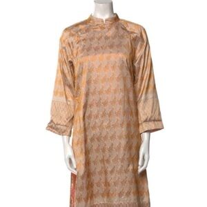Women's Maxi Dress in Peach Floral Jacquard Silk Cotton Size L